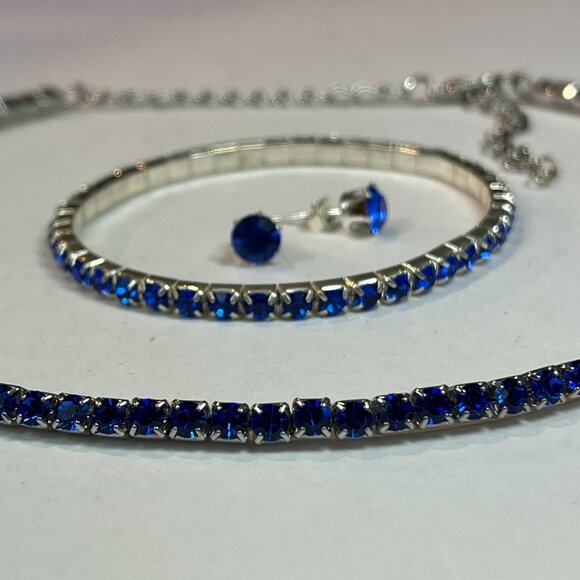 Swarovski Elements Jewelry Set Single Rows Best Seller Crystals Blue color - Picture 4 of 10